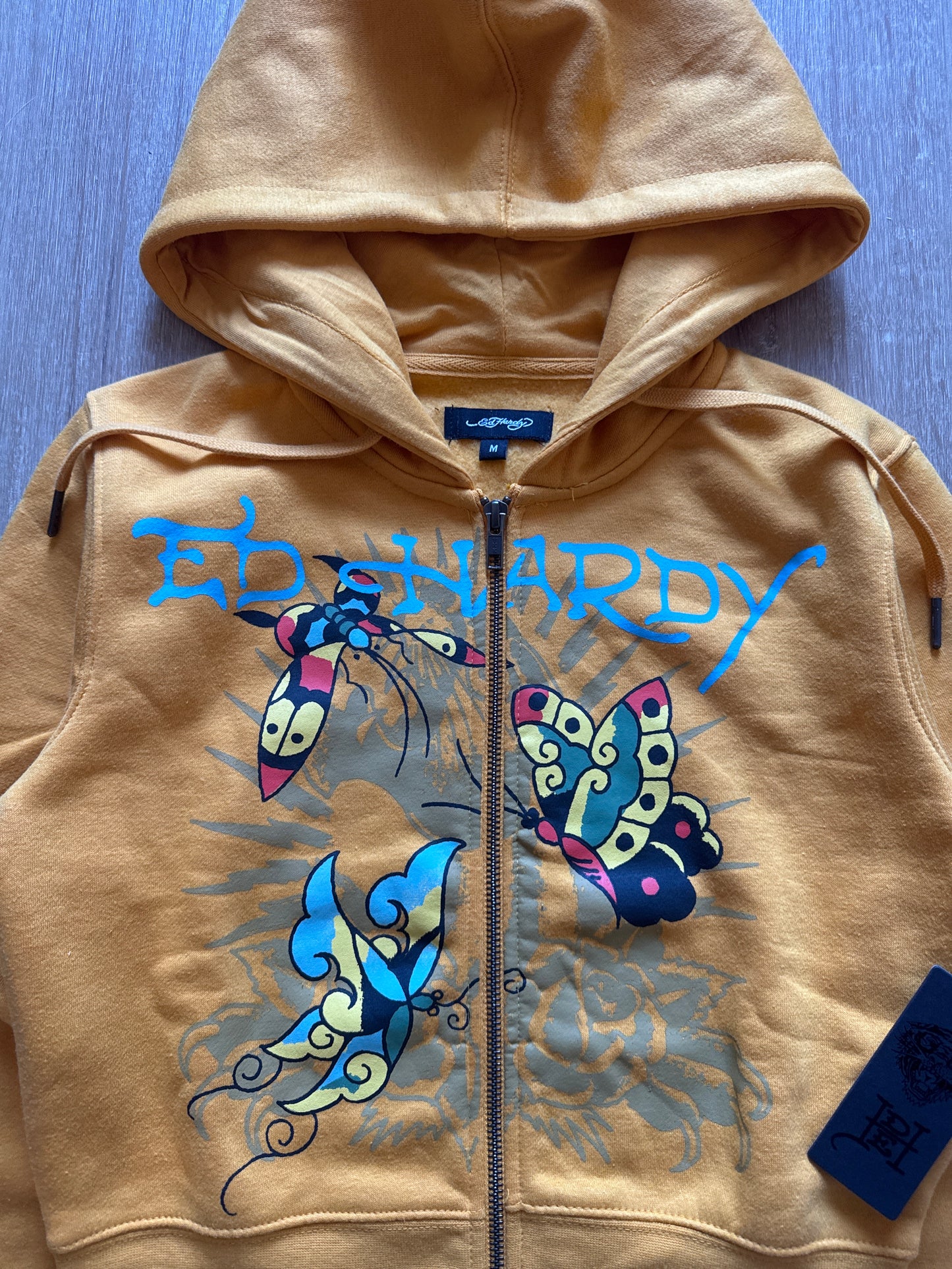 Ed Hardy Women’s Marigold Butterflies Cropped Full Zip Hoodie