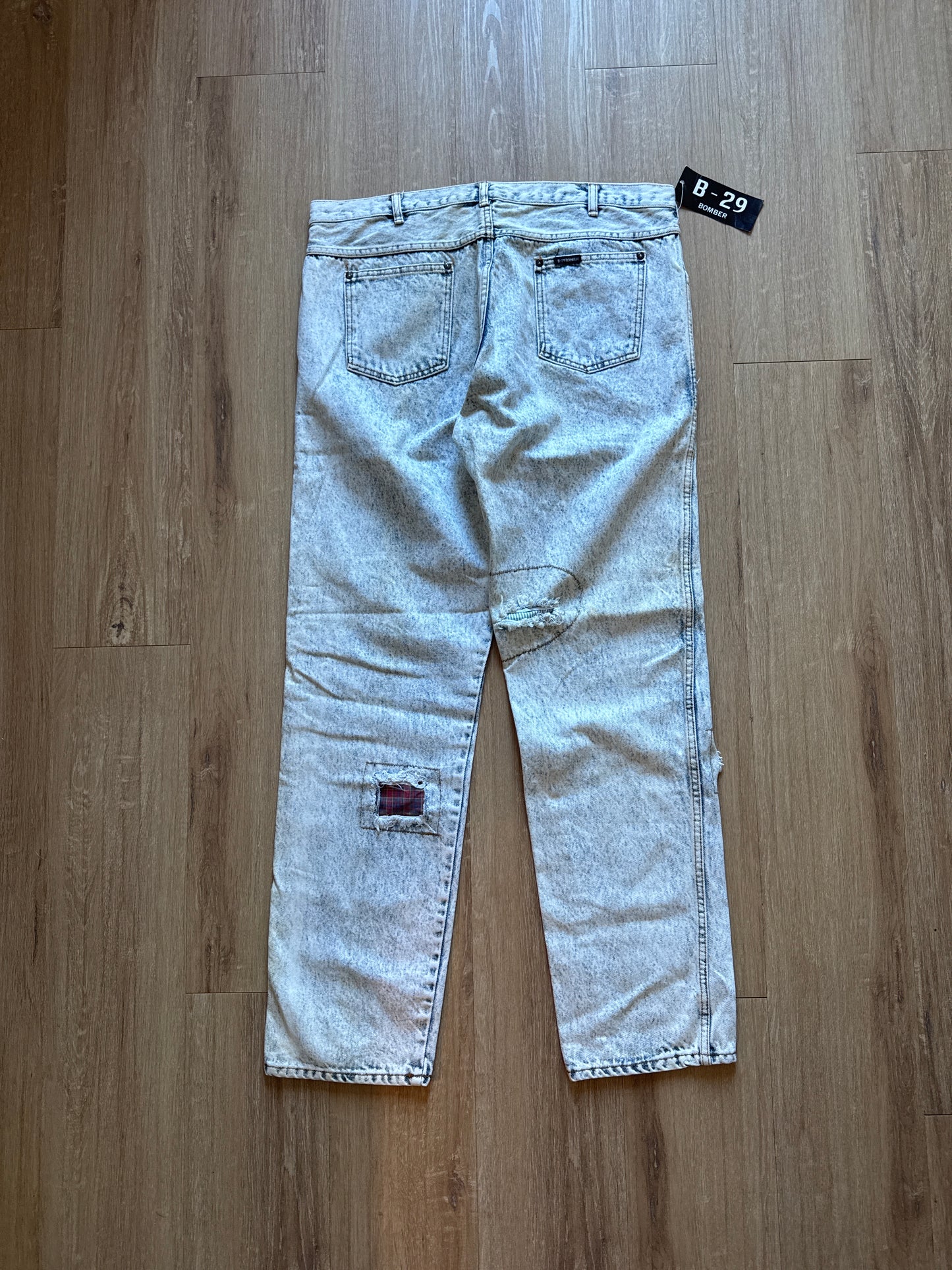 Vintage 90s B-29 Bomber Malcolm X By Ant Means Necessary Light Washed Denim Patched Jeans