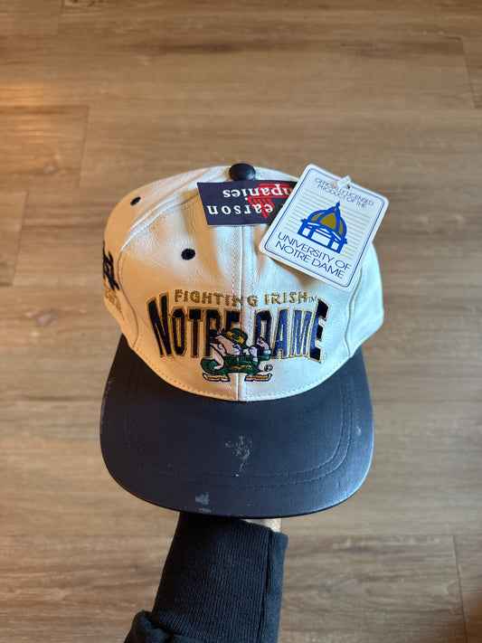 Vintage 90s Drew Pearson University Of Norte Dame Fighting Irish Leather Strap Back Hat