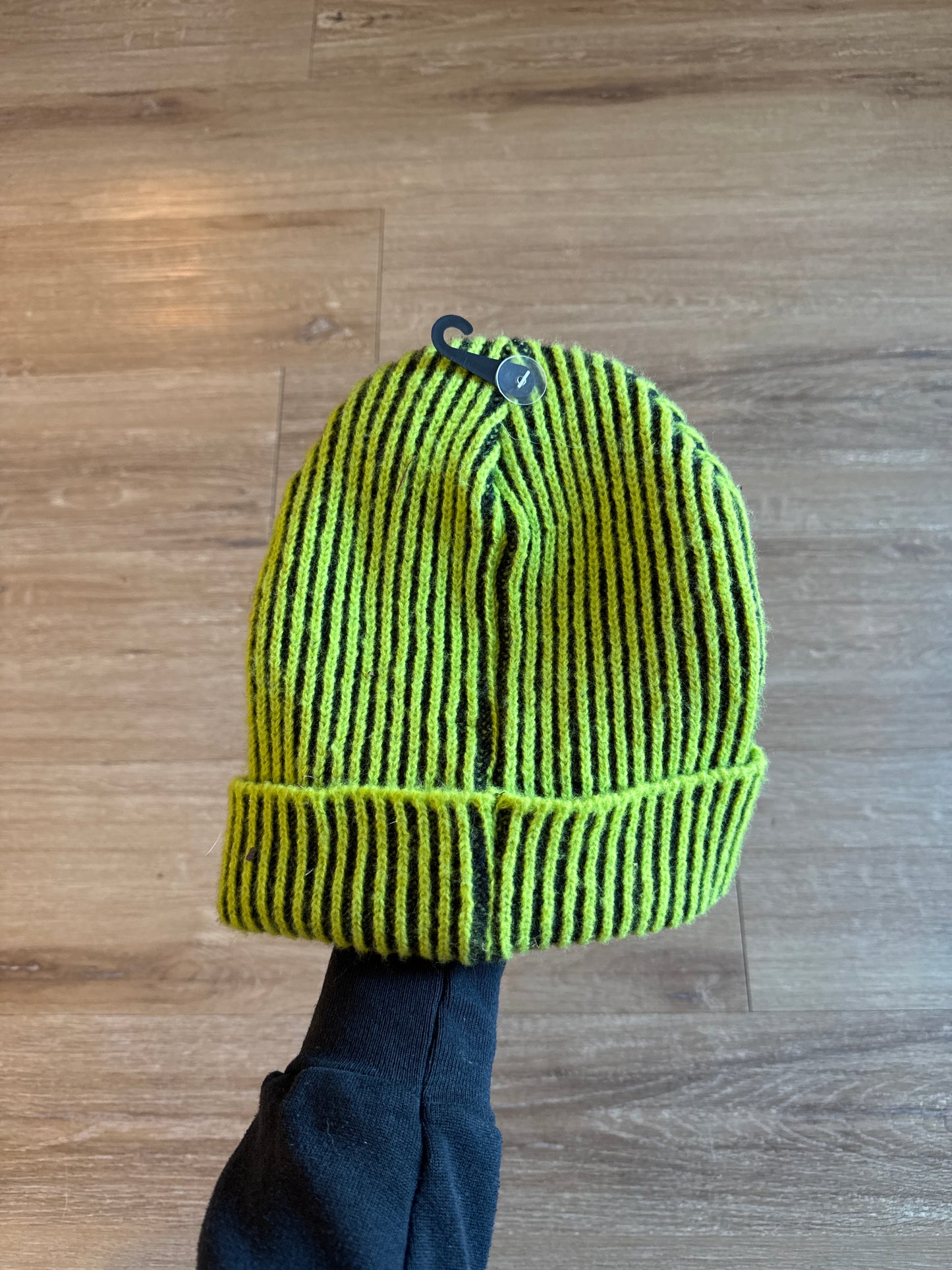 Vintage NYC Underground Coal Ribbed Knit Striped Beanie Hat