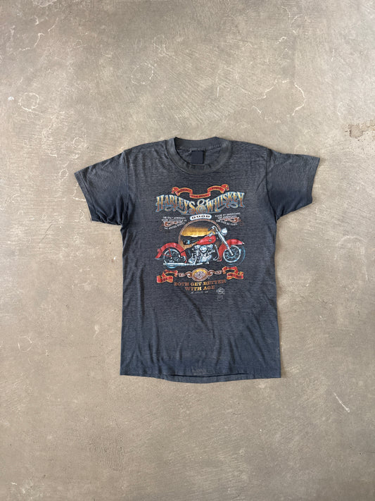 Vintage 1985 3D Emblem Harley Davidson Harleys & Wiskey Steve McDonald Tee