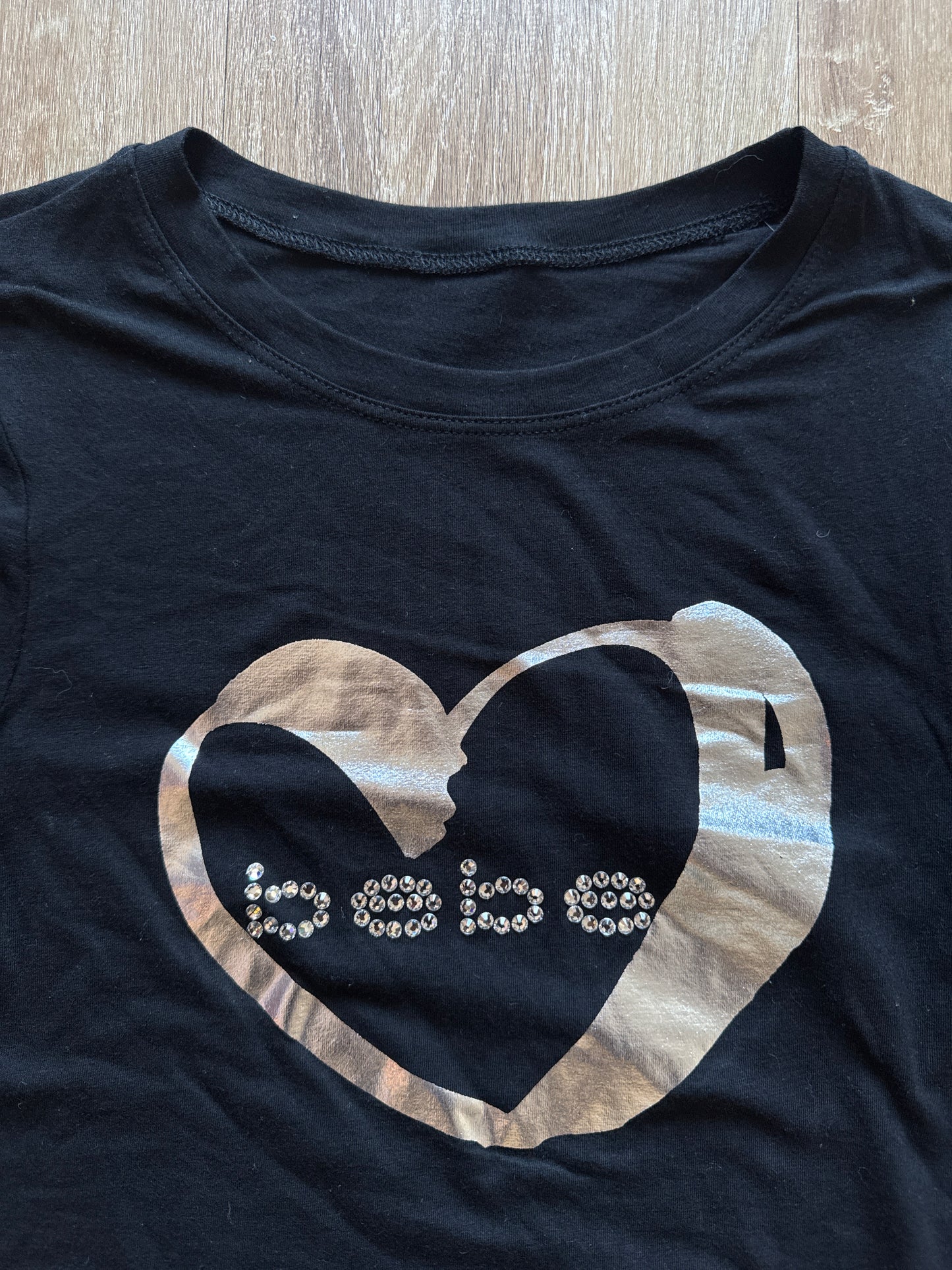 Y2K Women’s Bebe Bedazzled Black Heart Logo Tee
