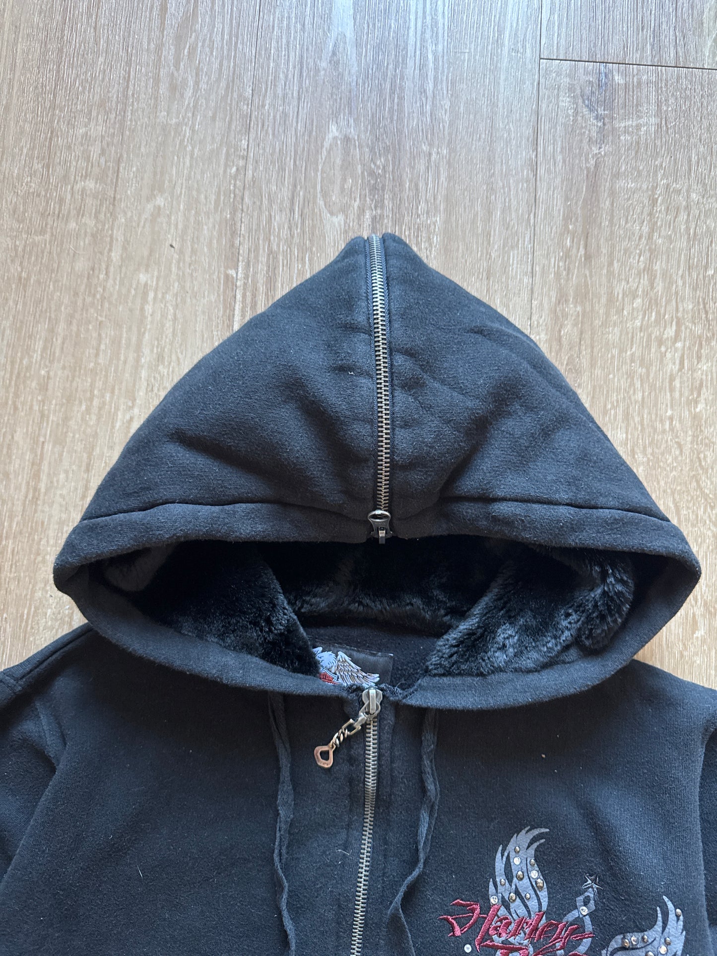 Vintage Y2K Women’s Harley Davidson Hooded Zip Up Jacket