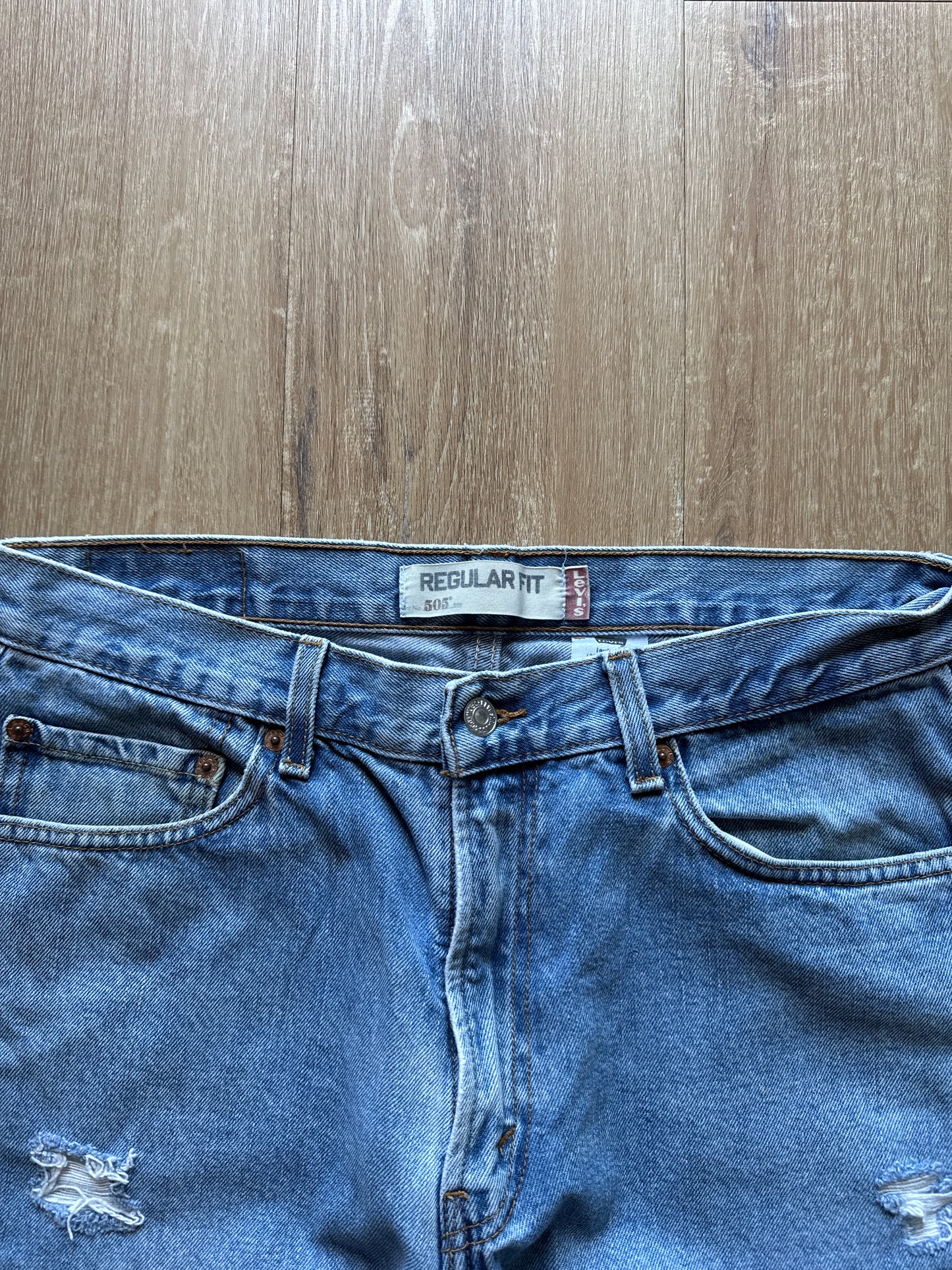 Levi’s 505 Regular Fit Distressed Light Washed Blue Denim Jeans