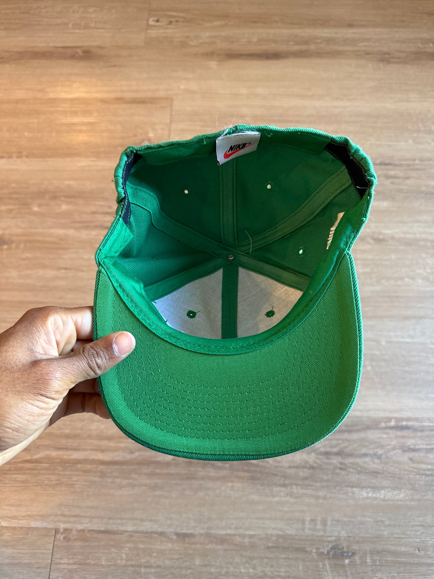 Vintage 90s Nike Logo Teal Elastic Fitted Hat