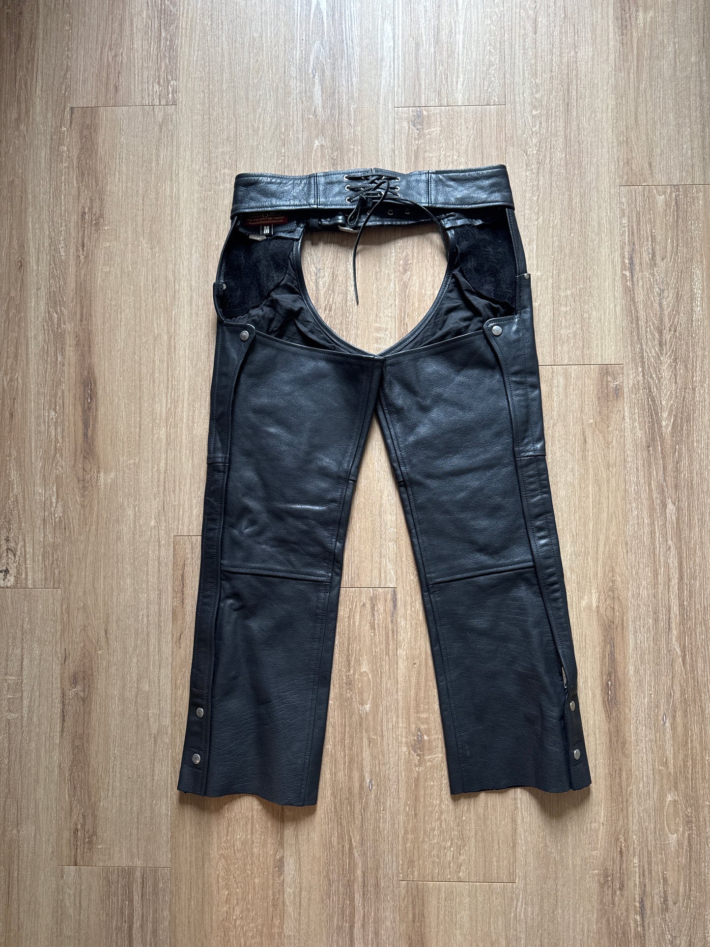 Vintage Leather Craft USA Black Leather Chaps Motorcycle Biker Pants