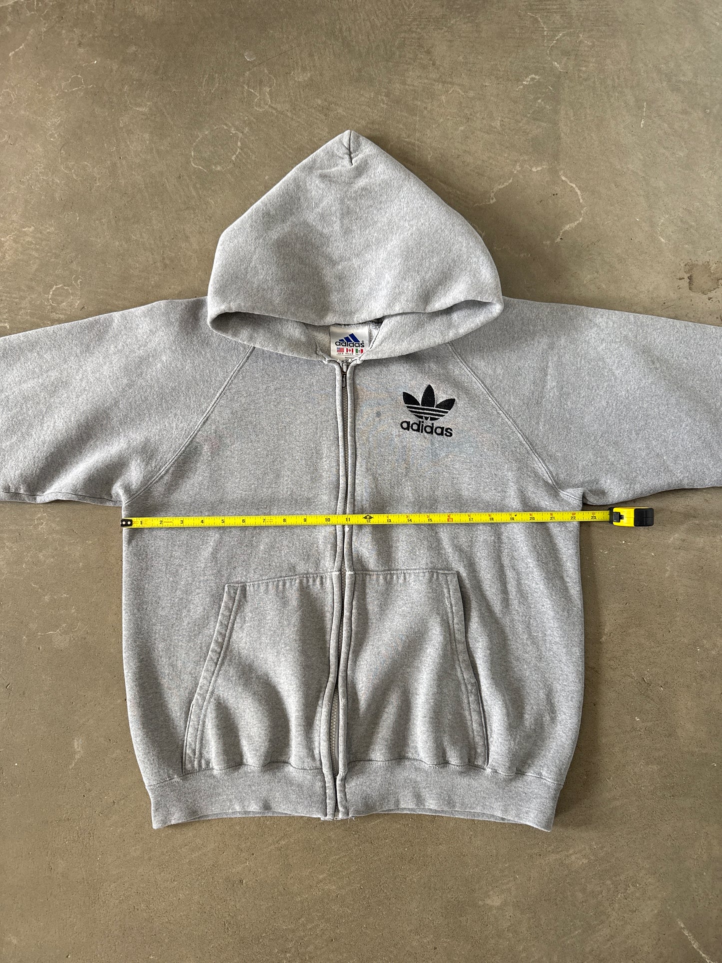 Vintage 90s Adidas Boxy Grey Hooded Zip Up
