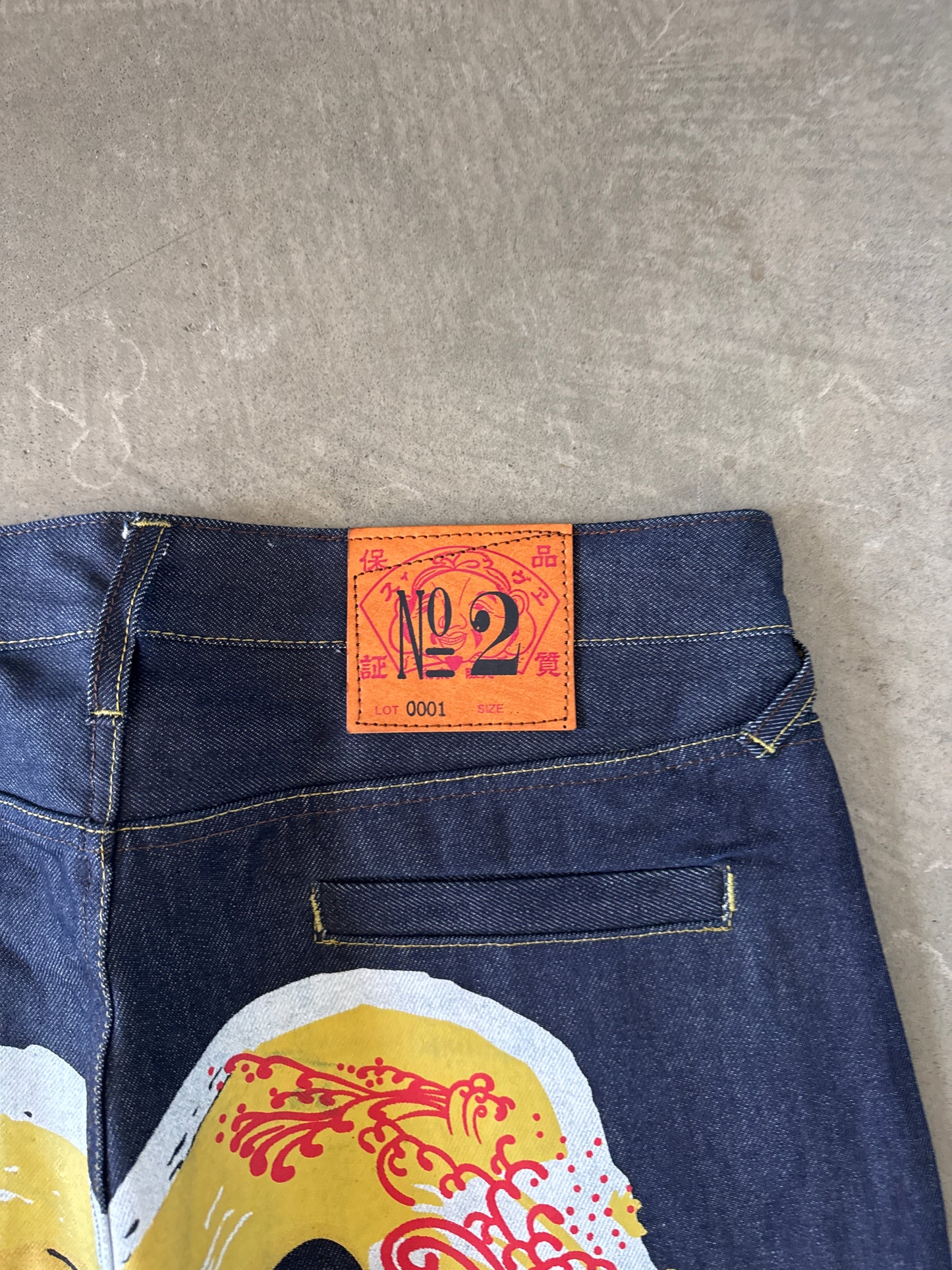 Evisu Japanese Yellow Wave Art Selvedge Denim Jeans