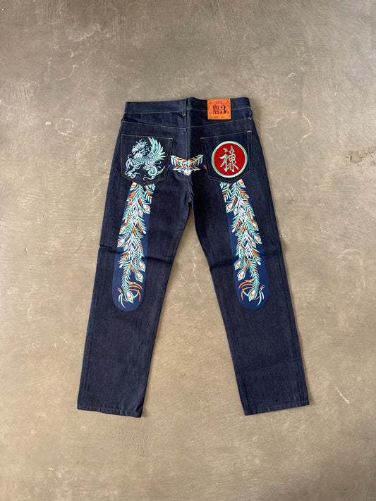Evisu Embroidered Japanese Art Selvedge Denim Jeans