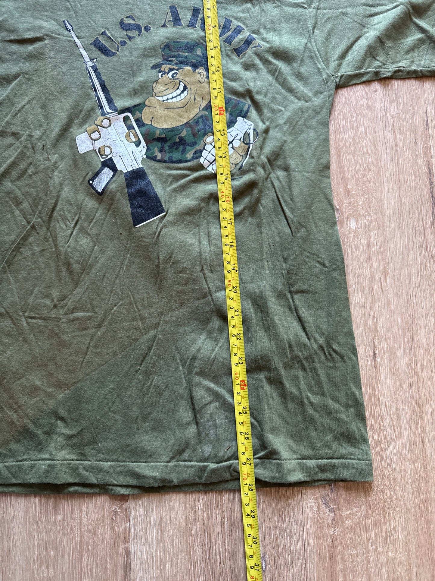 Vintage 1984 Youth Commando Military Design U.S. Army Fatigue Olive Green Tee