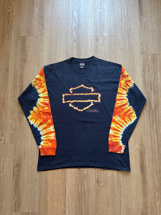 Vintage Harley Davidson Flame Sleeve Springfield Massachusetts Long Sleeve