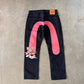 Evisu Embroidered Pink Bull Selvedge Japanese Denim Jeans