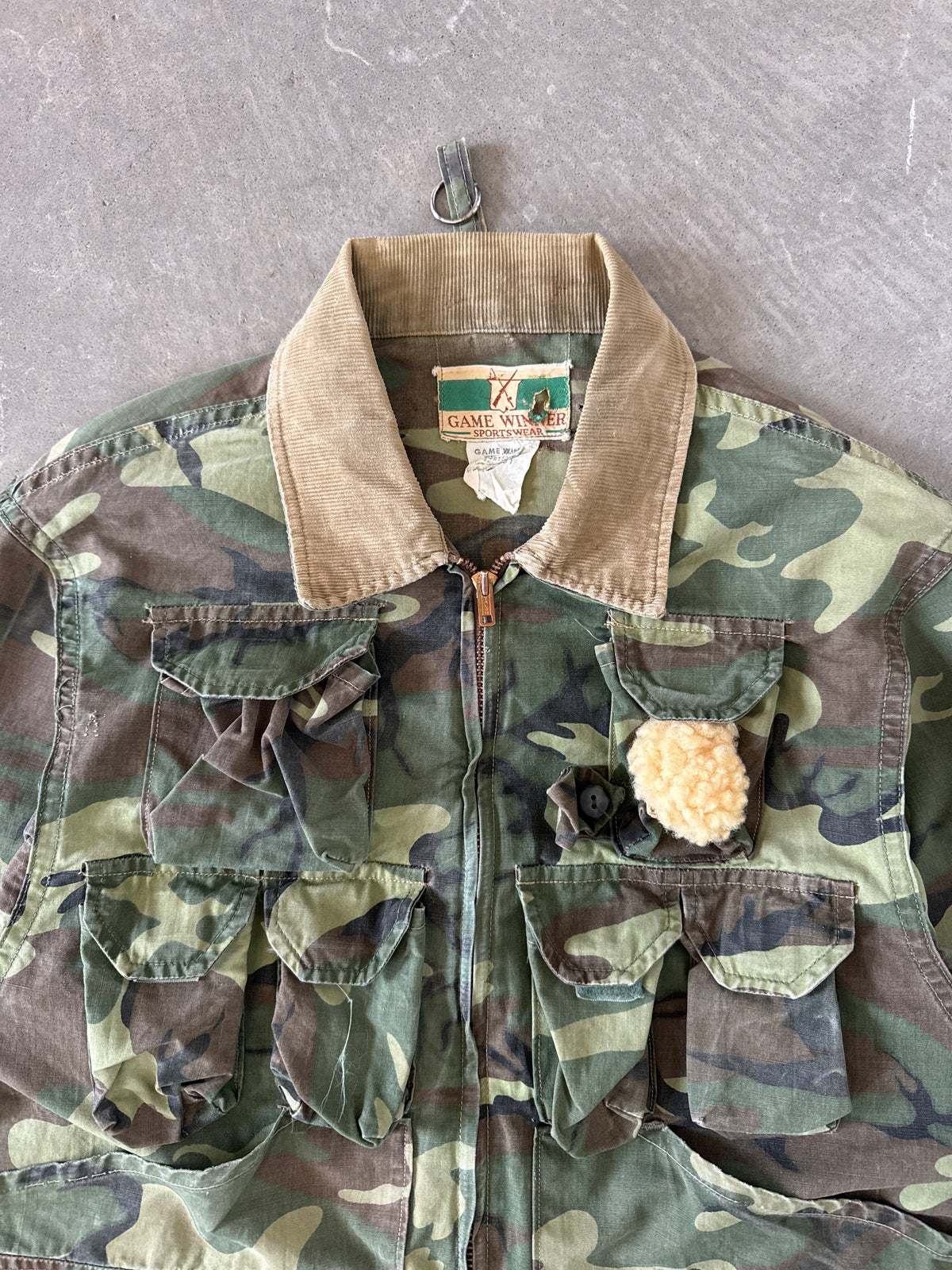 Vintage Game Winner Military Camo Cropped Multi Pocket Hunting Jacket