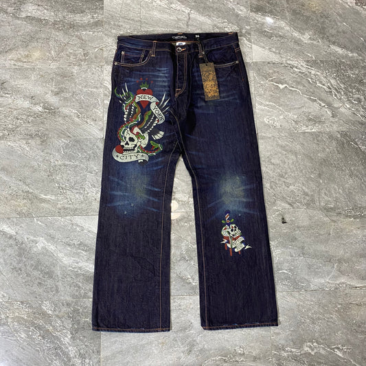 Vintage Ed Hardy New York City Skull Denim Pants