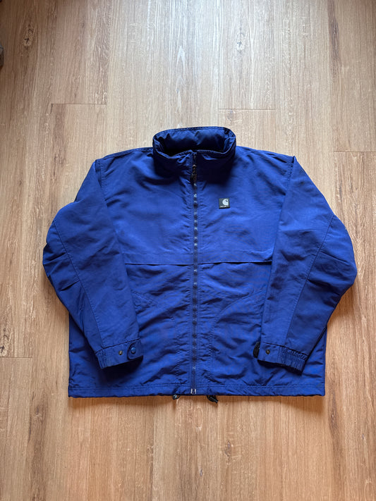 Carhartt Hooded Logo Blue Raincoat Jacket