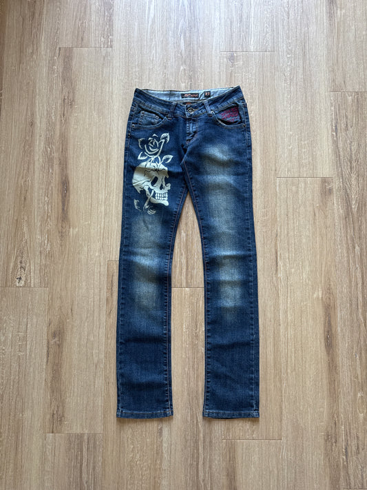Y2K Ed Hardy Women’s Skulls Skeleton Rose Denim Jeans