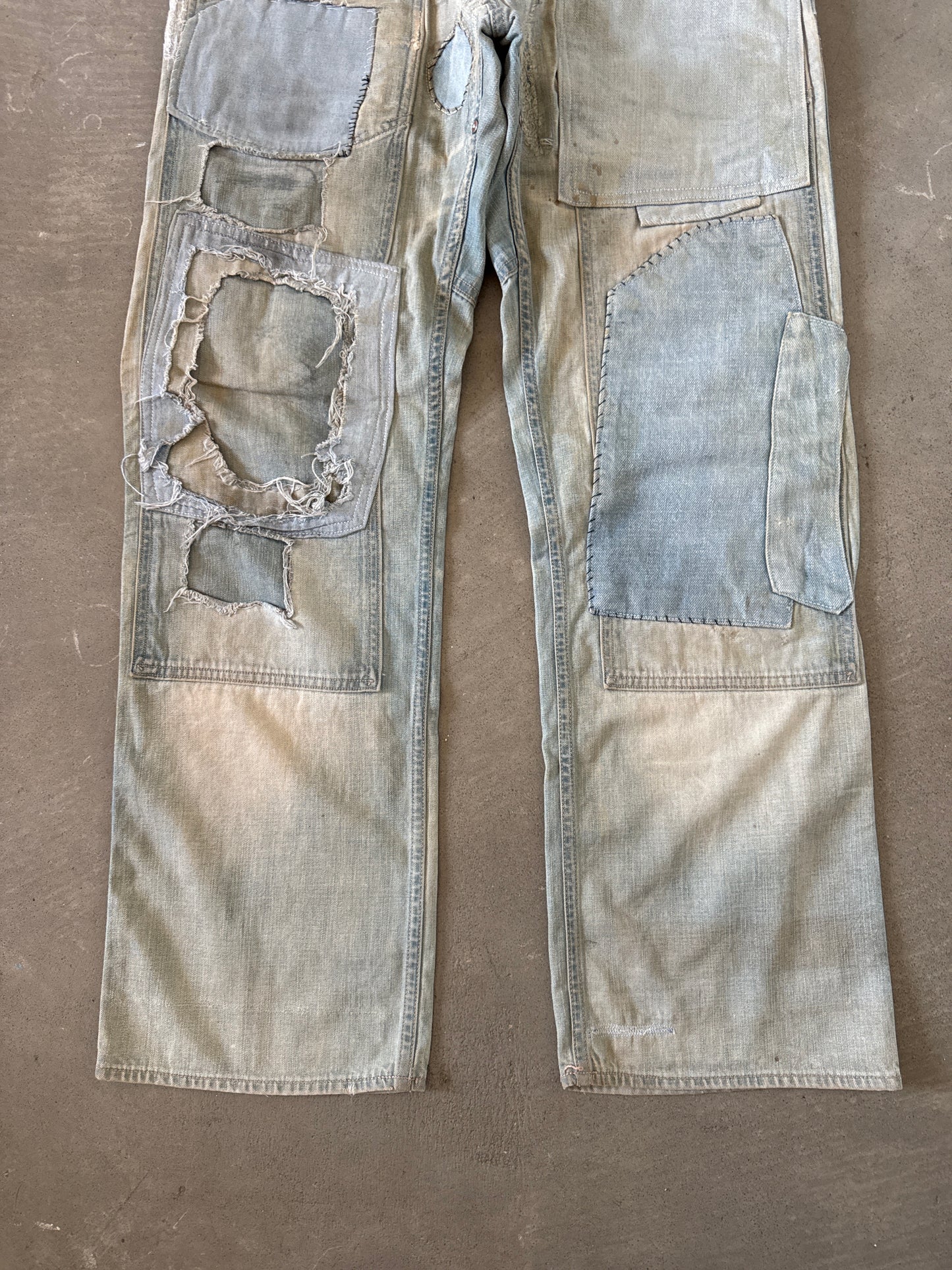 RRL by Polo Ralph Lauren Indigo Distressed Patchwork Selvedge Denim Jeans
