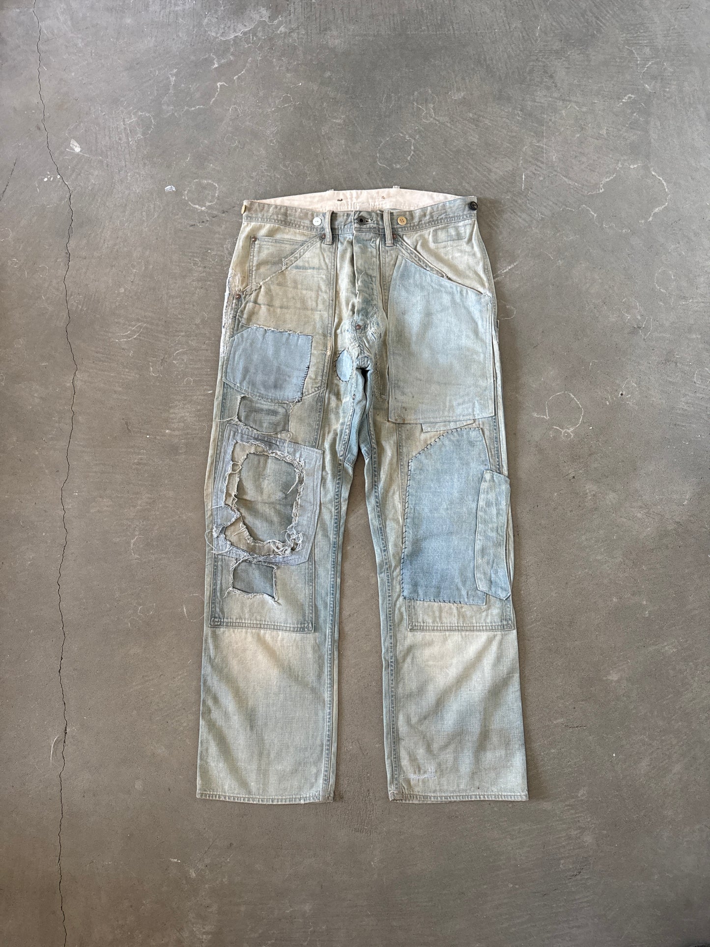 RRL by Polo Ralph Lauren Indigo Distressed Patchwork Selvedge Denim Jeans