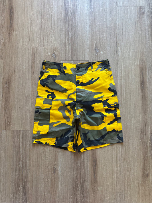 Vintage Yellow Military Camo Cargo Shorts