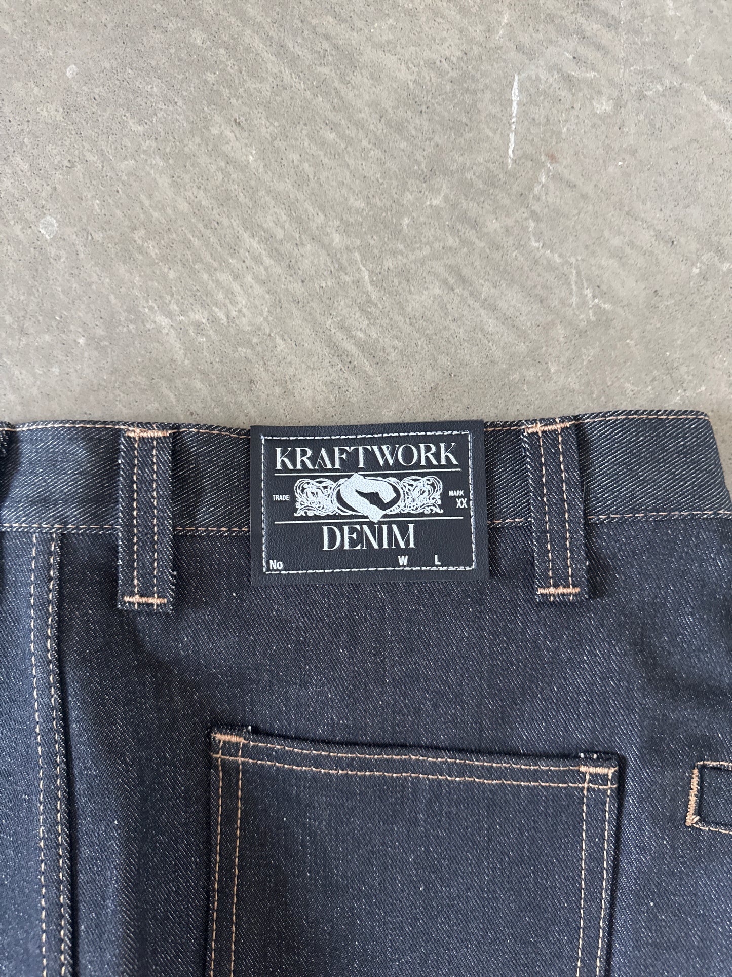 Kraftwork Uniform Raw Indigo Denim Cross Hatch Slub Baggy Shorts