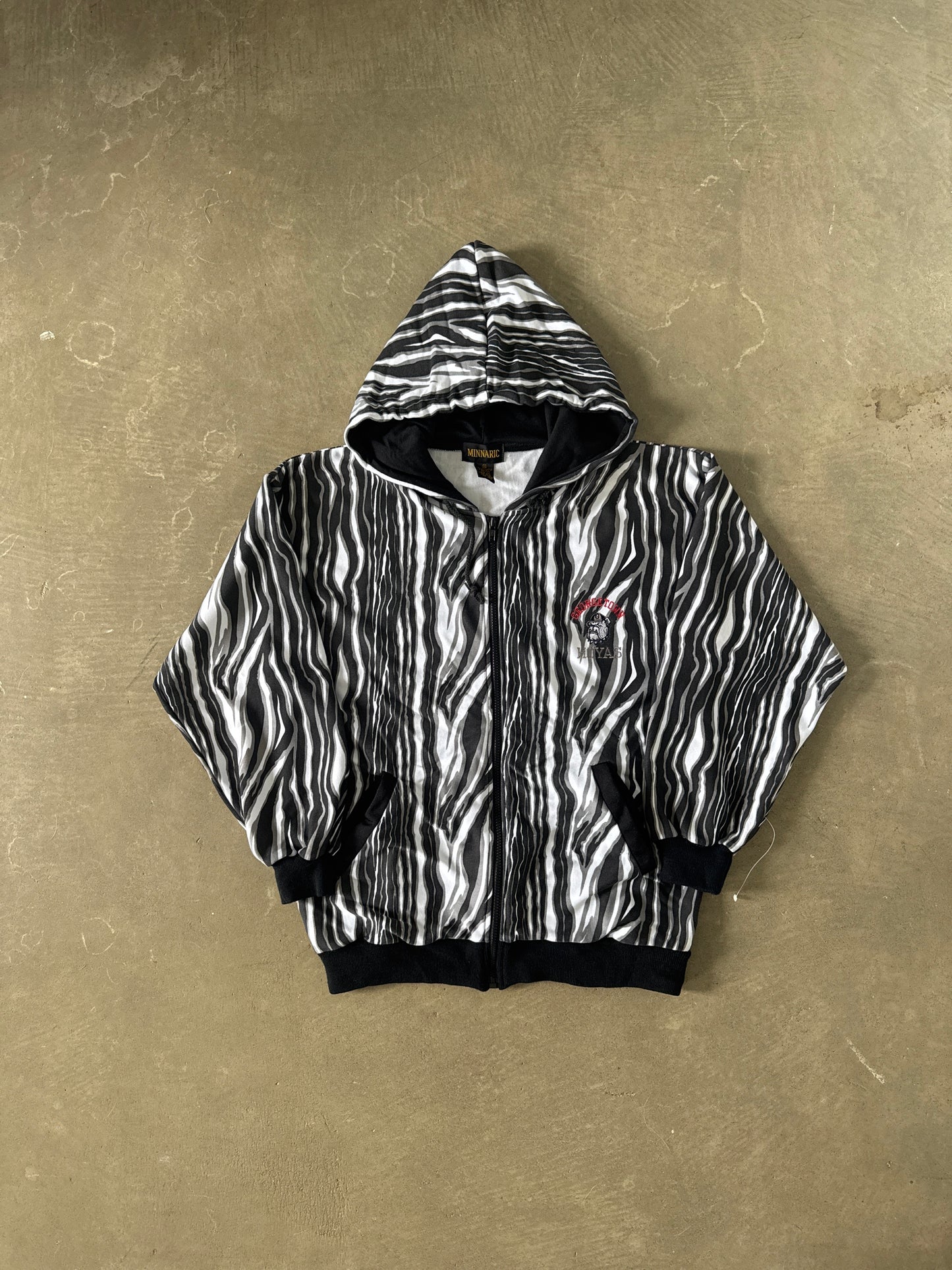 Vintage University Of Georgetown Hoyas Zebra Striped Hooded Zip Up