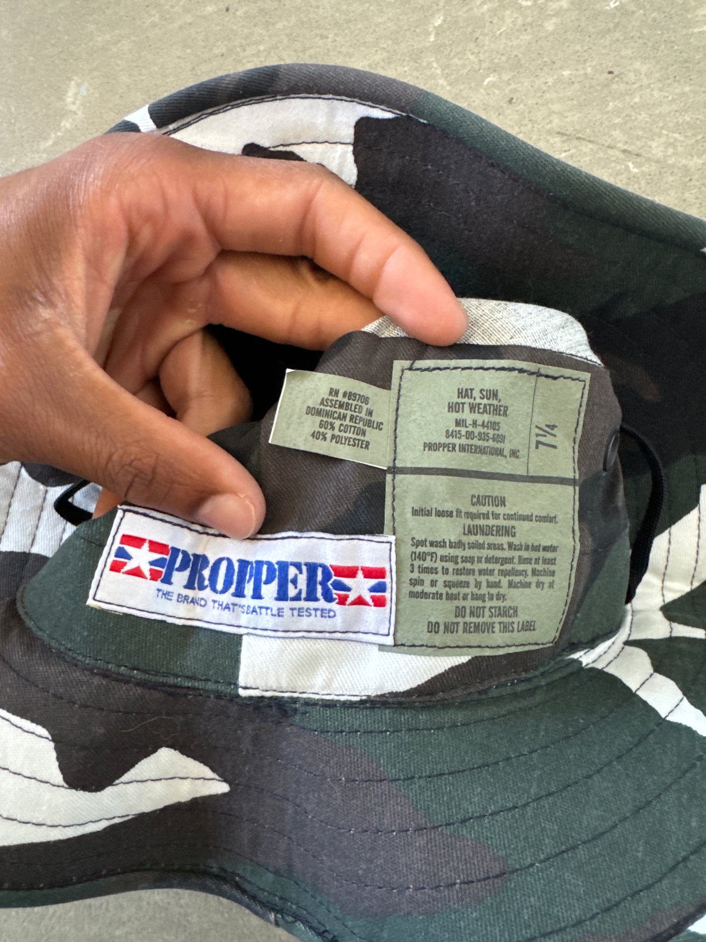 Vintage Propper U.S. Military Woodland Camo Boonie Bucket Hat