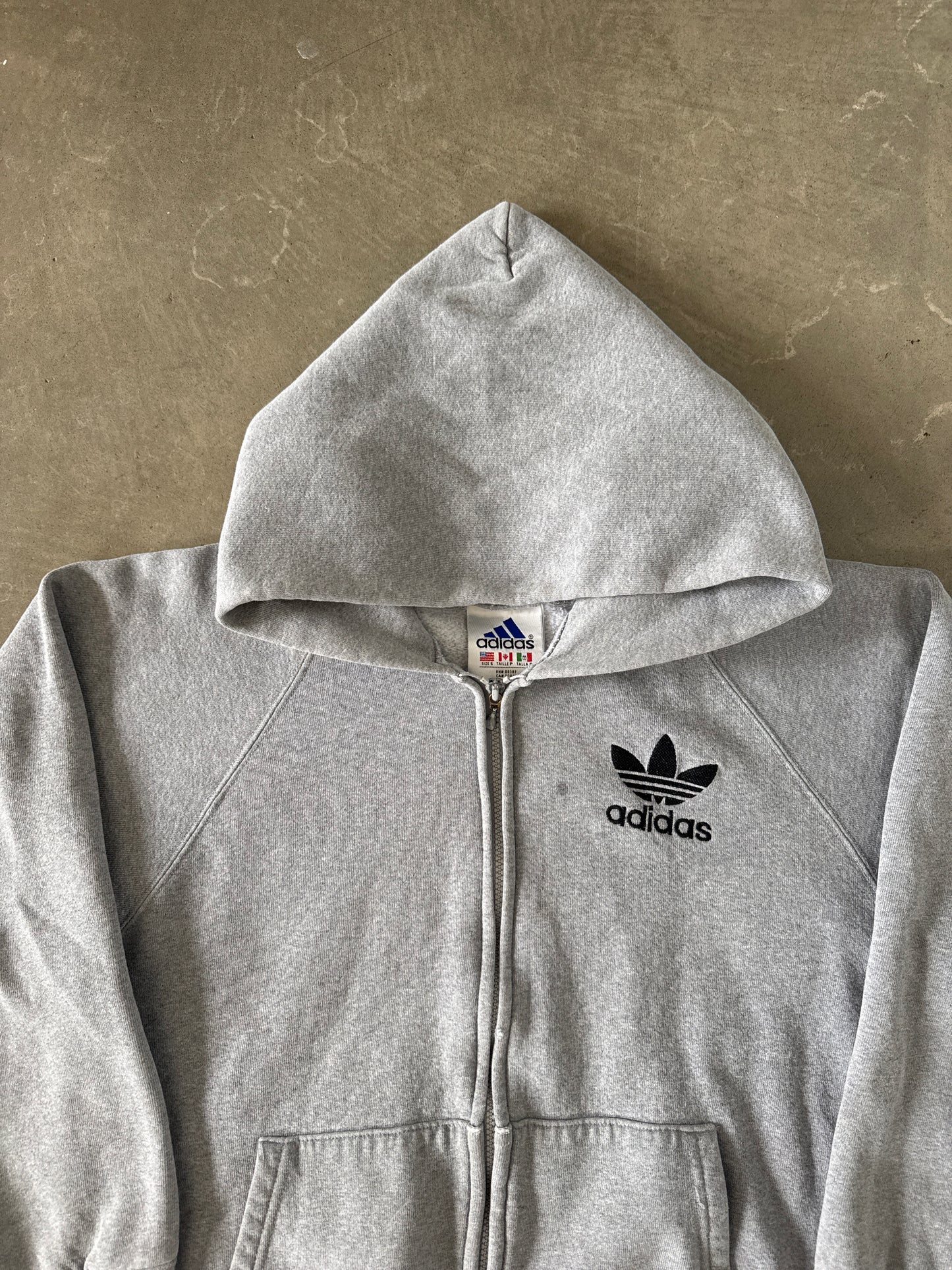 Vintage 90s Adidas Boxy Grey Hooded Zip Up