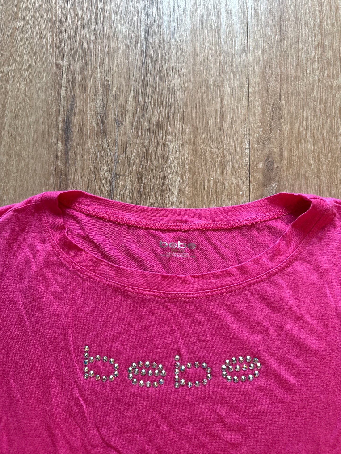 Y2K Women’s Bebe Bedazzled Logo Pink Tee