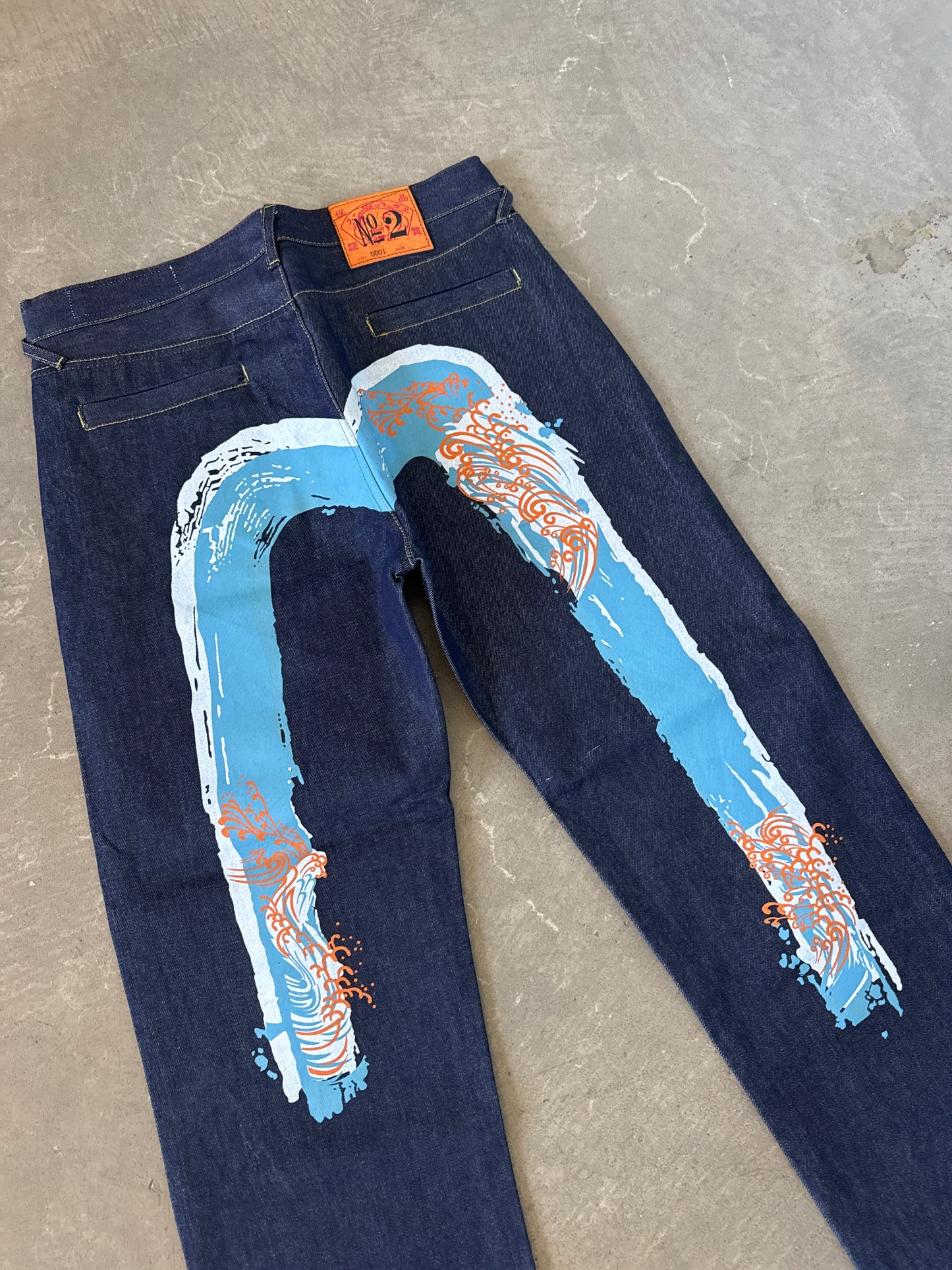 Evisu Embroidered Japanese Wave Art Salvage Denim Jeans