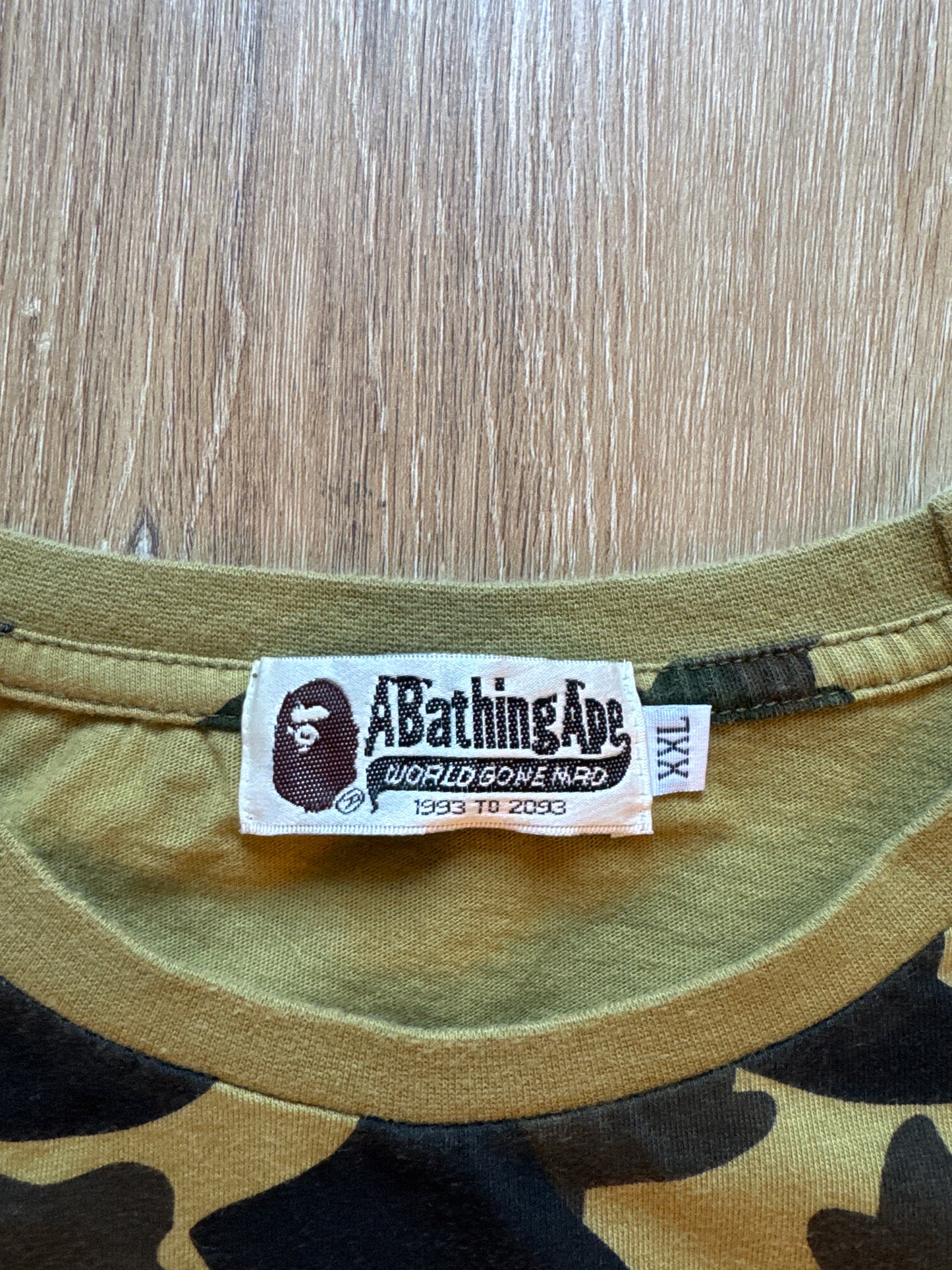 Vintage A Bathing Ape Bape Yellow 1st Camo College Logo Tee