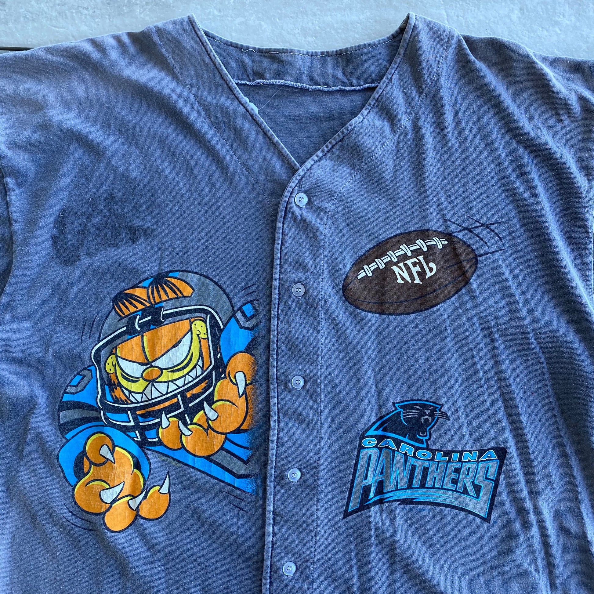 Vintage 90s Garfield x Carolina Panthers Baseball Jersey XL Lacedup.sc
